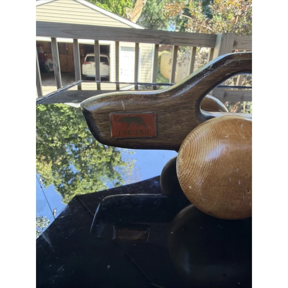 JAGUAR Turbo Wood Carved Hand Made Vintage Old Model Car Wheels Display Art